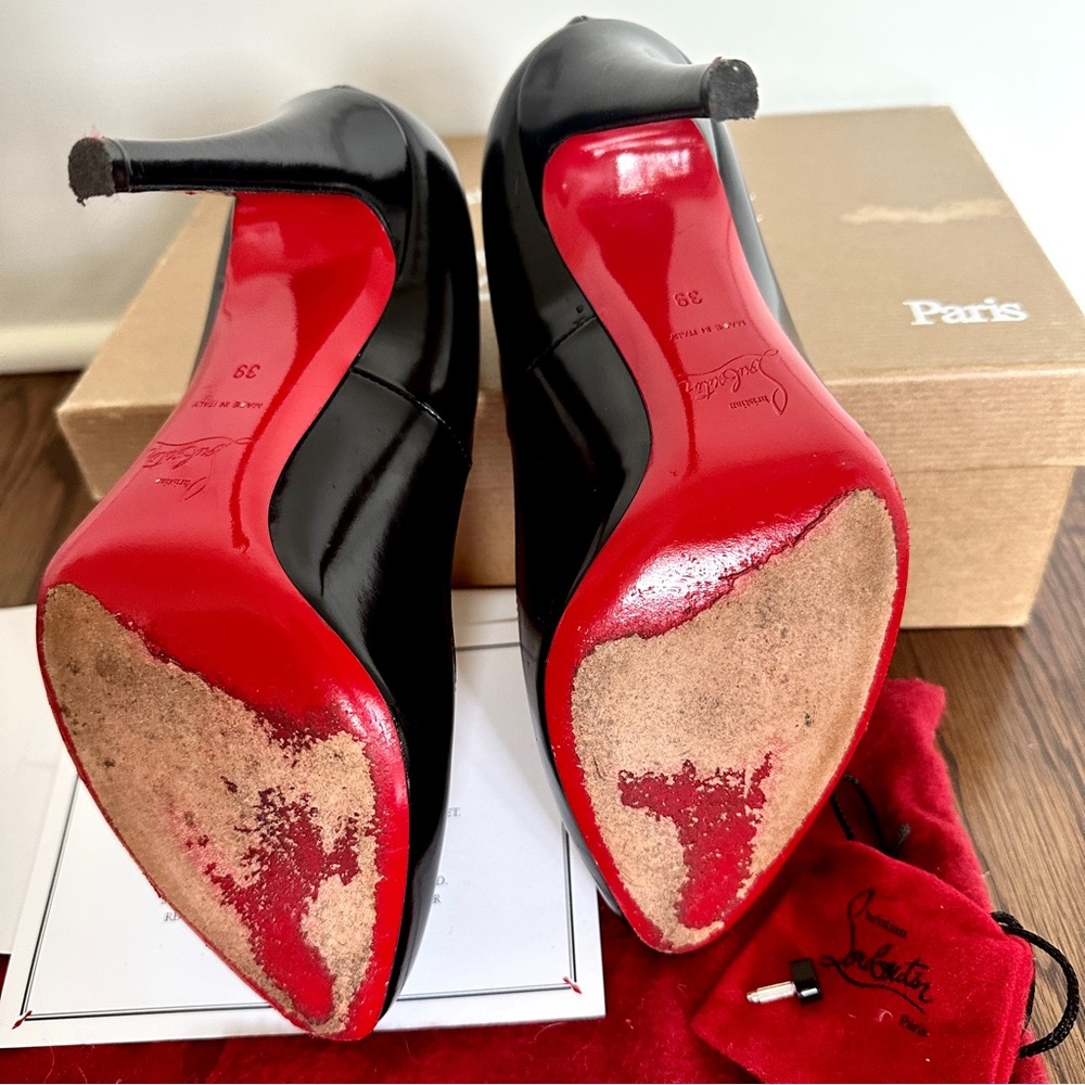 Christian Louboutin Décolleté 868 100 Jazz Black Calf Leather Heels Pumps 39 8 - Picture 11 of 15